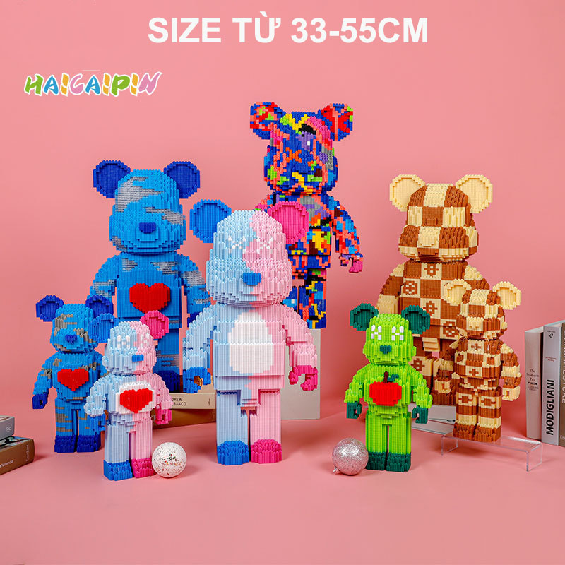 Xếp hình Gấu Bearbrick 55cm Đồ chơi lắp ráp mô hình cỡ lớn bear bricK cho bé
