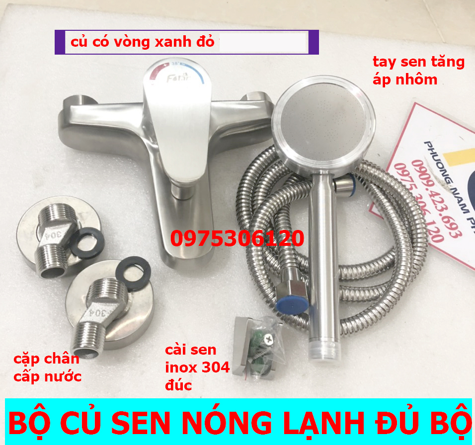 CỦ SEN THAY TAY SEN TĂNG ÁP Bộ Củ Sen Tắm Nóng lạnh và Tay Sen và Dây Sen INOX 304 N2002 Fotar tay sen tăng áp nhôm đủ bộ vòi sen tắm vòi sen tăng áp