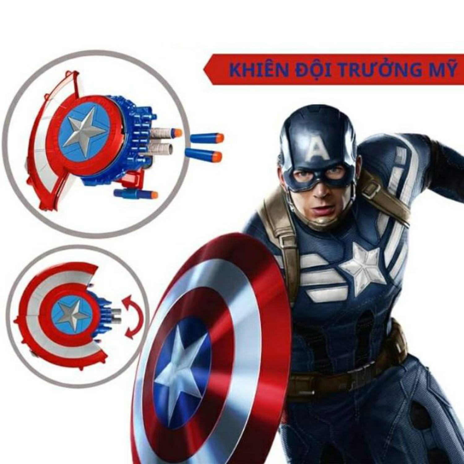 Đồ chơi bộ khiên đội trưởng mỹ captain marvel, siêu nhân anh hùng cho bé trai