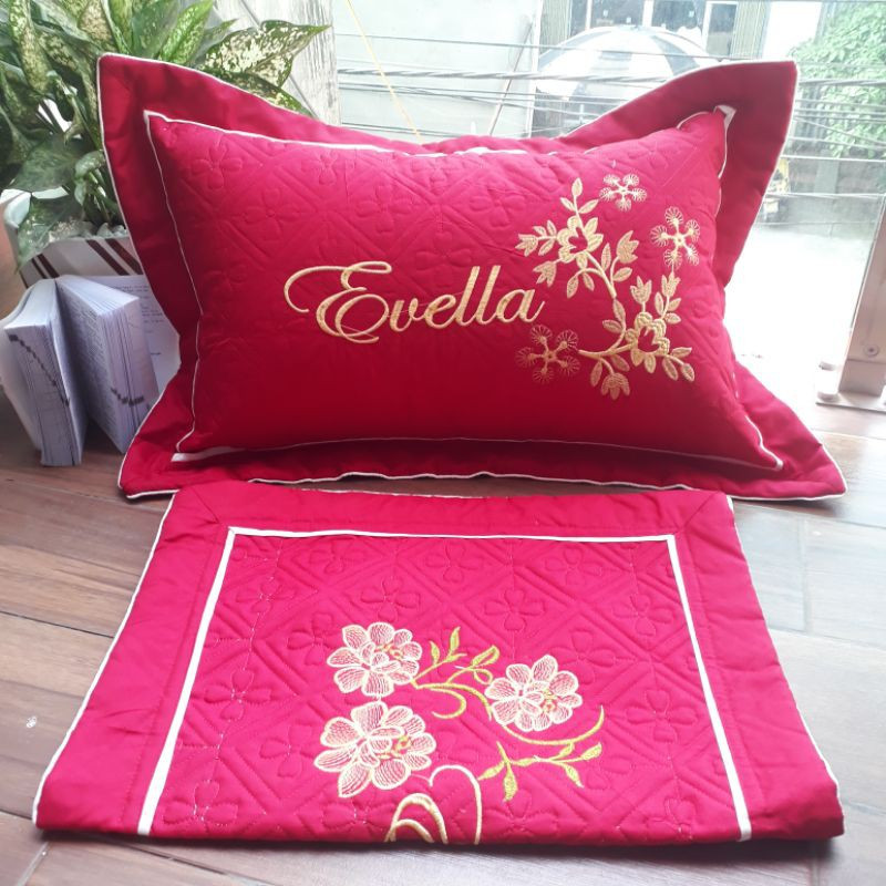 Combo 2 vỏ gối Satin thêu hoa siêu đẹp