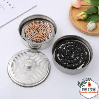 Khay đựng nhang muỗi inox có nắp đậy tiện lợi, Hộp đốt nhang muỗi đựng tro tàn hiệu quả bền bỉ