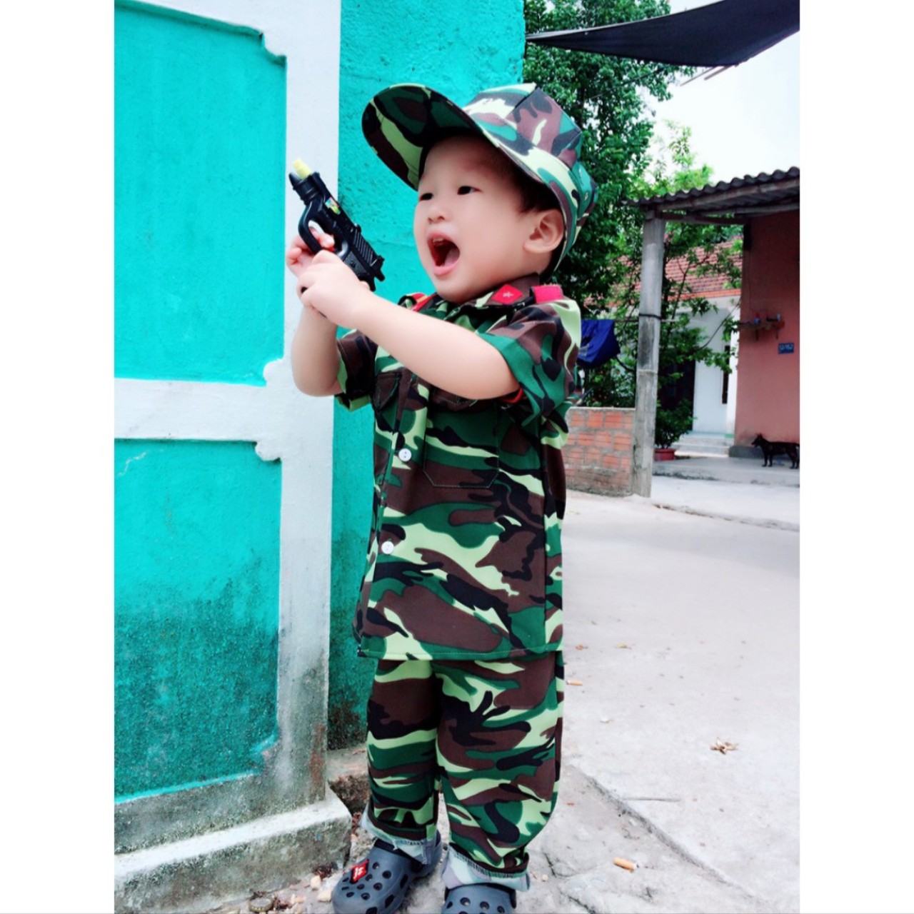 Bộ Đồ Rằn Ri Trẻ Em Quần Áo Rằn Ri Trẻ Em Kèm Nón