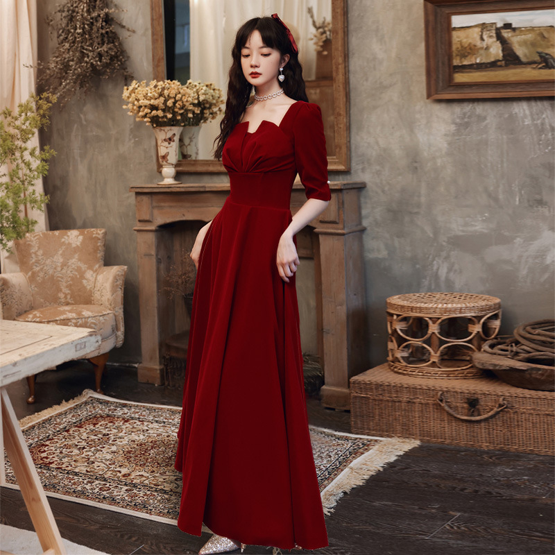 Đầm váy thời trang nữ maxi cổ vuông ngắn tay thích hợp đi dự tiệc hoặc dạ hội no1-sg -fashion