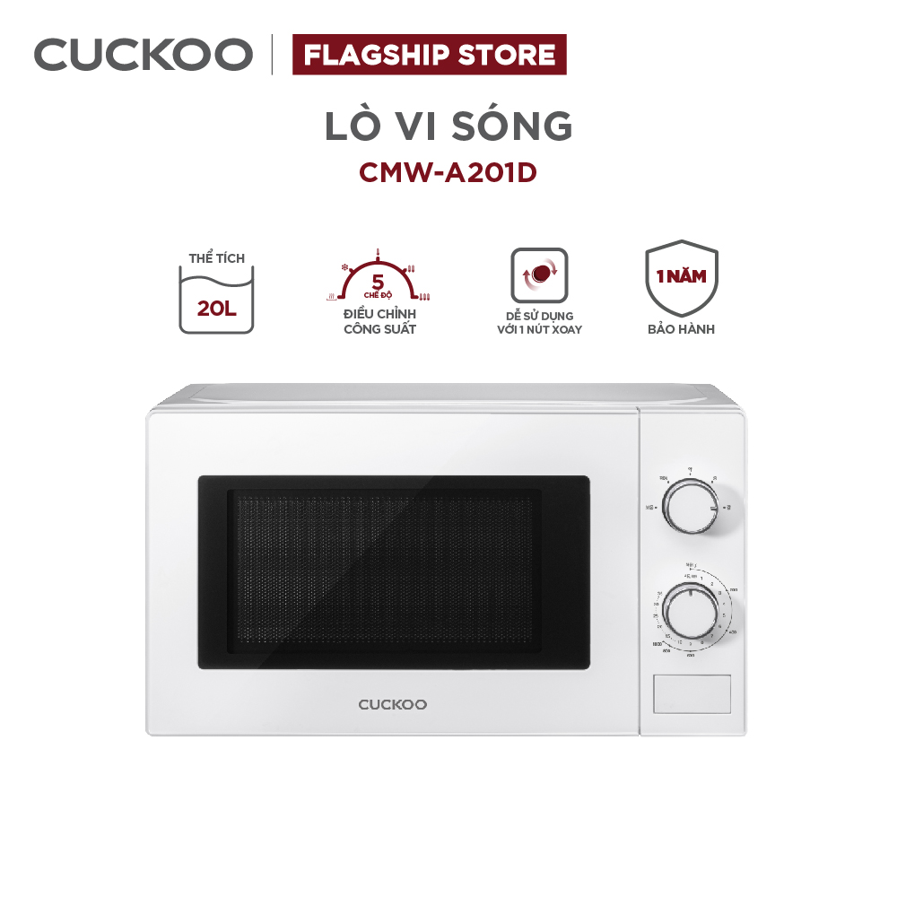 Lò vi sóng Cuckoo 20L CMWA201D màu trắng Nhỏ gọn thời trang dễ sử dụng và vệ sinh Công suất 1050W Cuckoo Vina