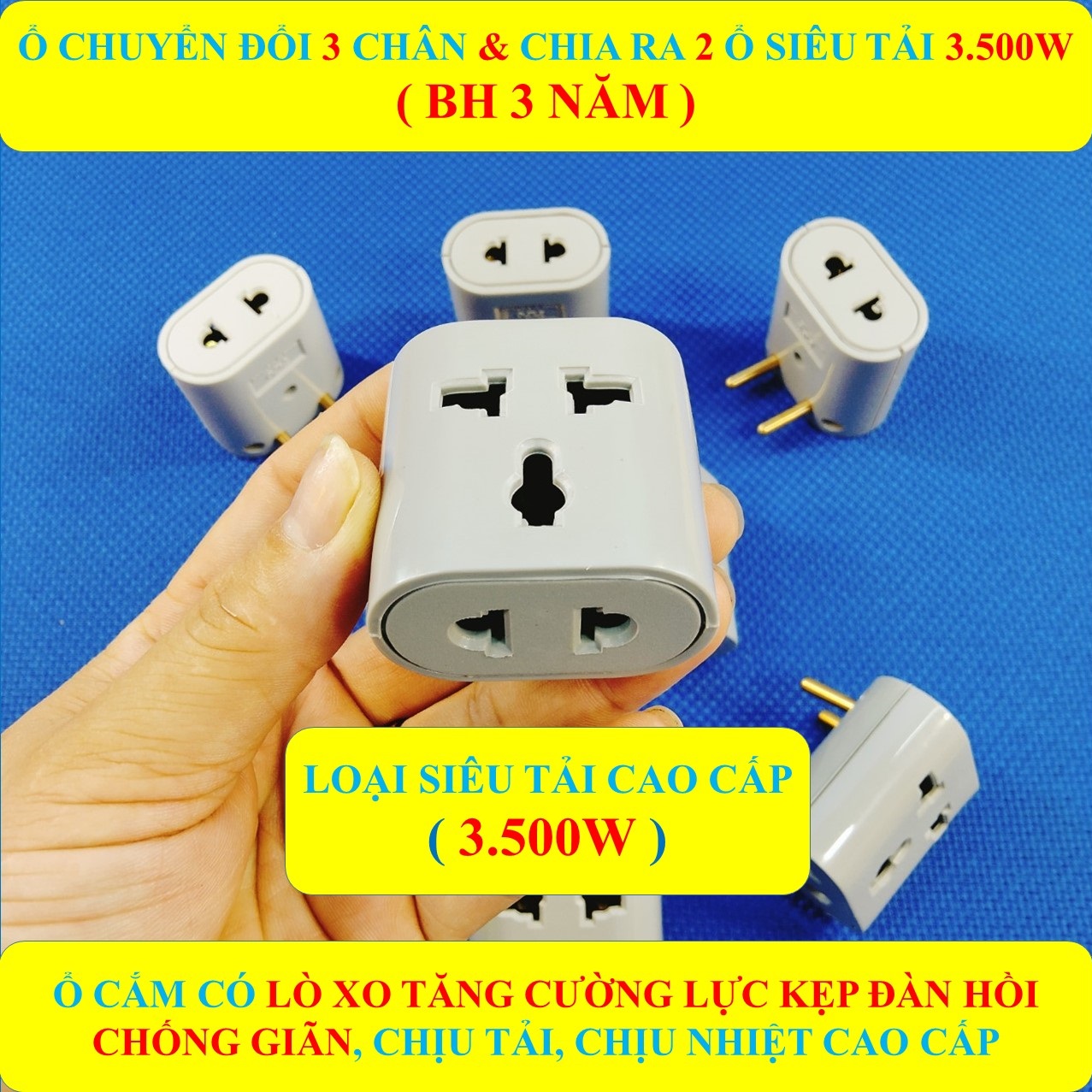 Phích cắm điện chuyển đổi 3 chân SIÊU TẢI 3500W HÀNG LOẠI 1 + (BH 3 NĂM) + Chia 2 ổ đa năng cao cấp (bộ 1 sản phẩm)
