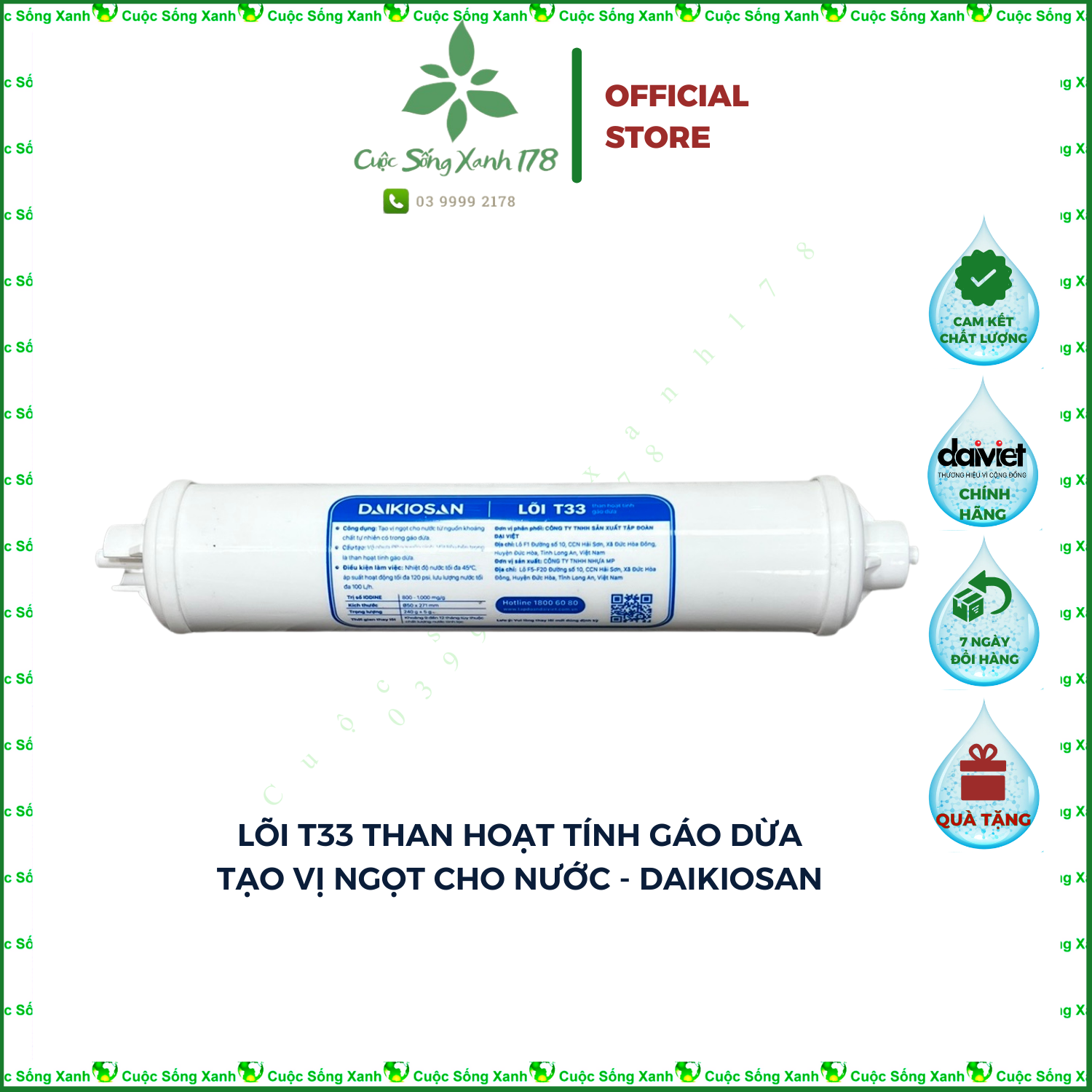 Lõi lọc nước T33, Lõi lọc RO, Lõi nâng cấp bù khoáng dành cho máy lọc nước RO chính hãng Đại Việt