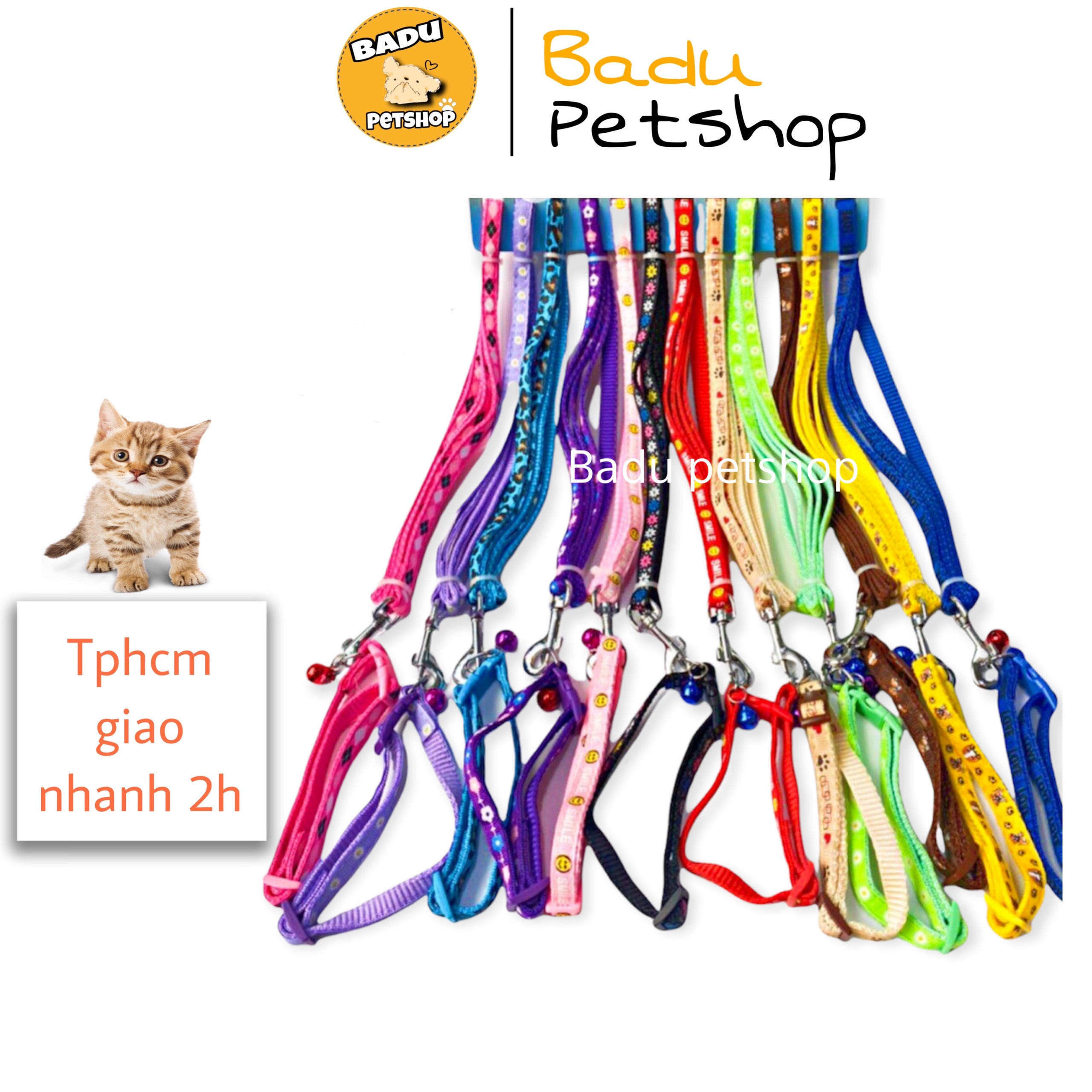 Vòng cổ + dây dắt chó mèo nhỏ