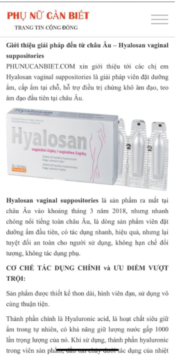 Bộ giảm khô se khít cho phụ nữ - HYALOSAN VAGINAL SUPPOSITORIES