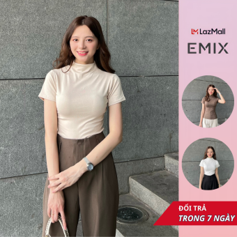 Áo thun nữ cộc tay cổ lọ EMIX, dáng ôm, chất thun mềm, phong cách basic, Aocolo228_P0K10