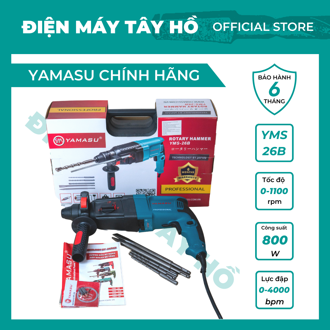 Khoan bê tông 3 chức năng Yamasu 26B công suất 800W, bảo hành chính hãng