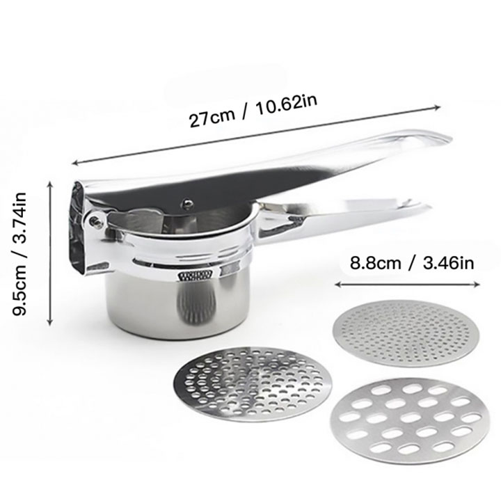 Dụng cụ nghiền khoai tây potato ricer, ép củ quả, làm bún mì 3 vỉ khuôn (Inox)