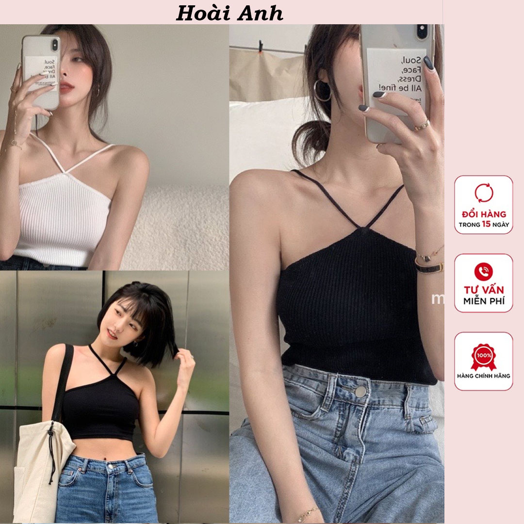 Áo croptop cổ yếm dây chéo áo yếm croptop dây cổ ôm body freesize sexy