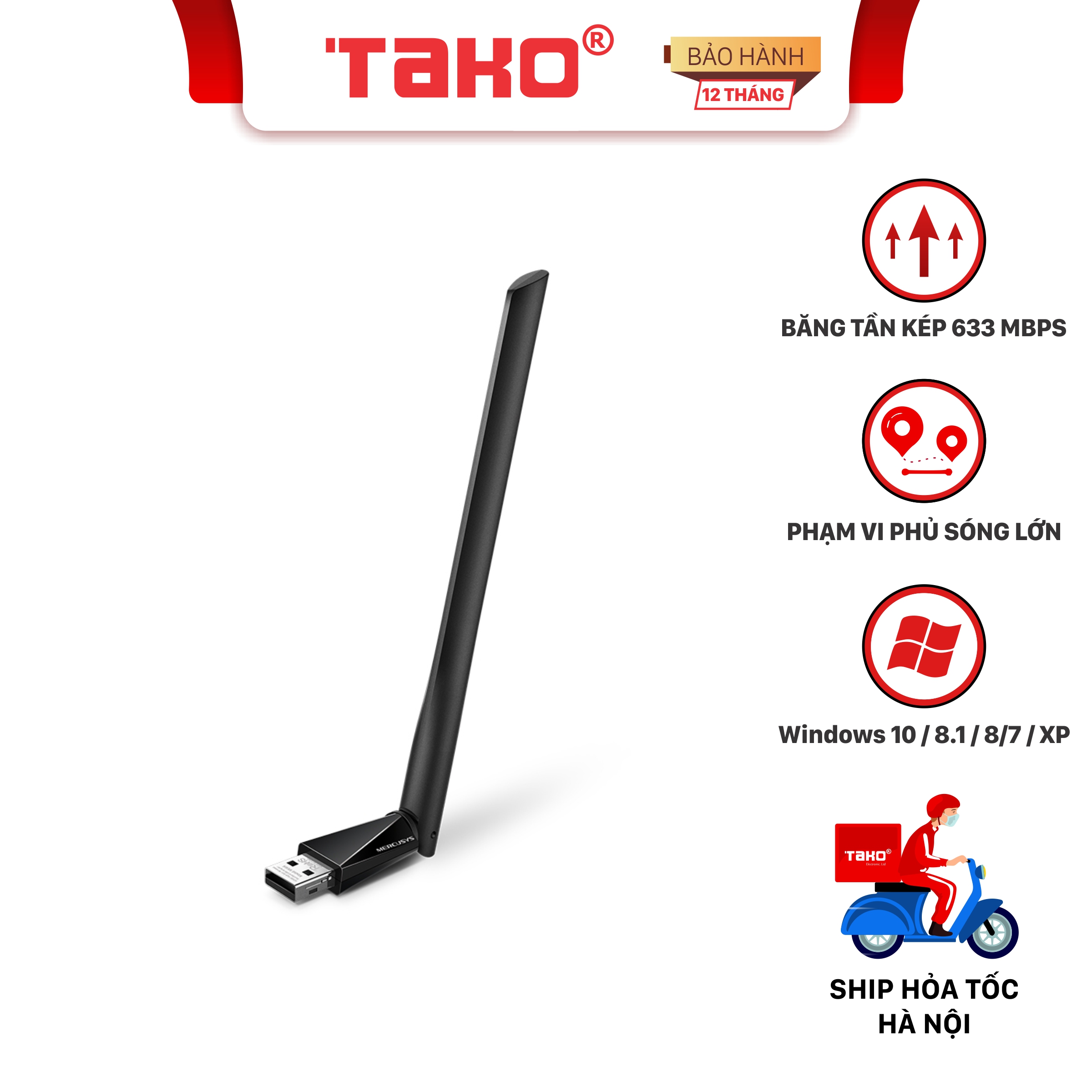 Usb wifi mercusys mu6h băng tần kép độ lợi cao, chuẩn ac 633 mbps