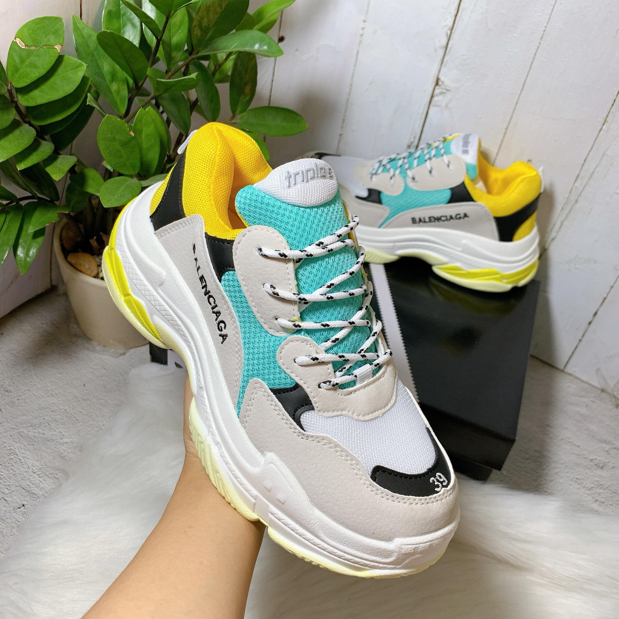 [HCM]Giày đế cao nam nữ -balenci trắng vàng chuẩn đẹp - tặng hộp