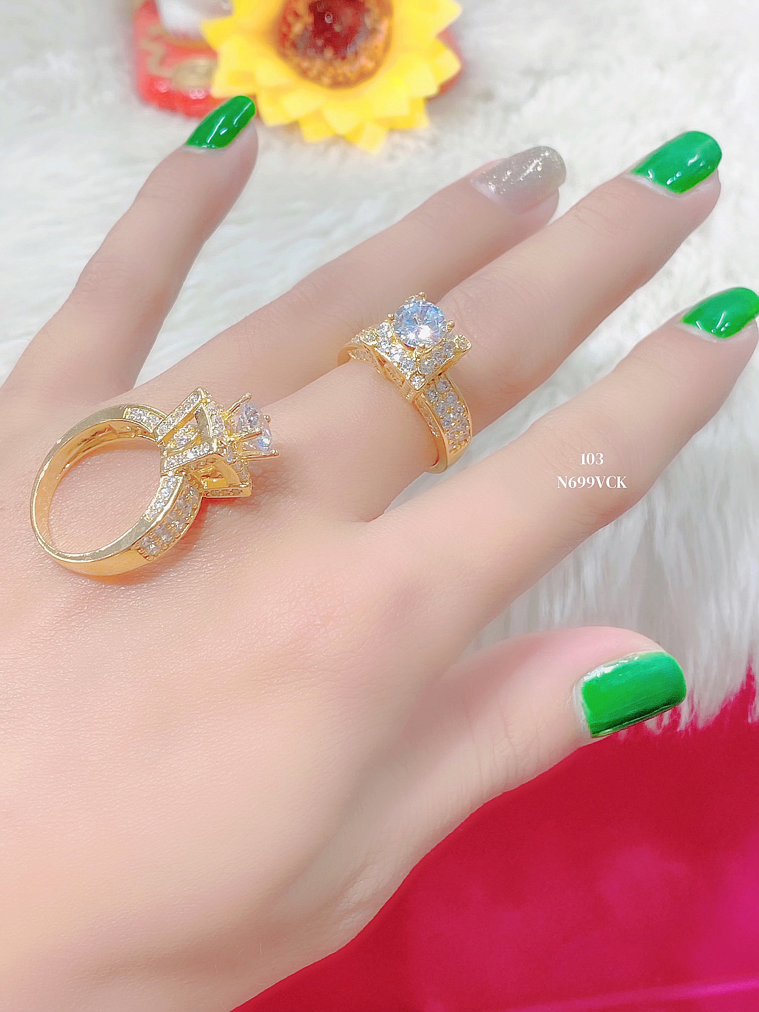 Uha - nhẫn nữ mạ vàng 18k đính đá cz n699