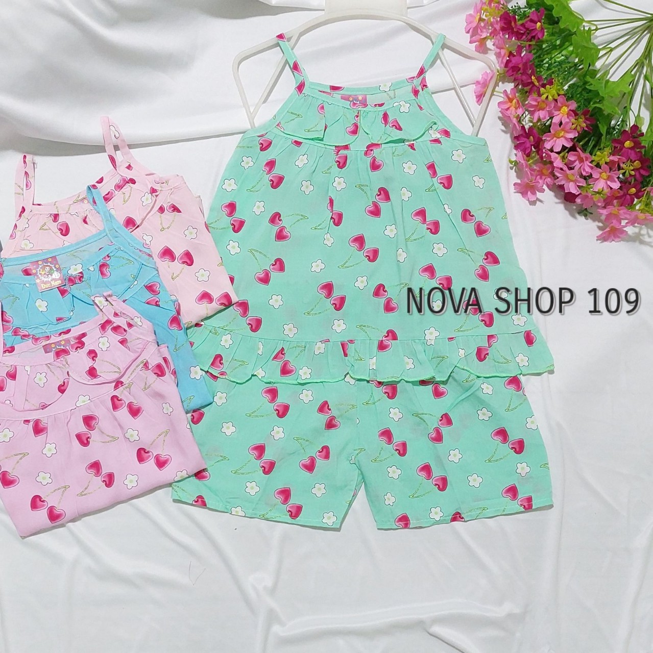 Combo 3 bộ tôn lanh 2 dây cho bé gái xinh xắn từ 8-15kg.