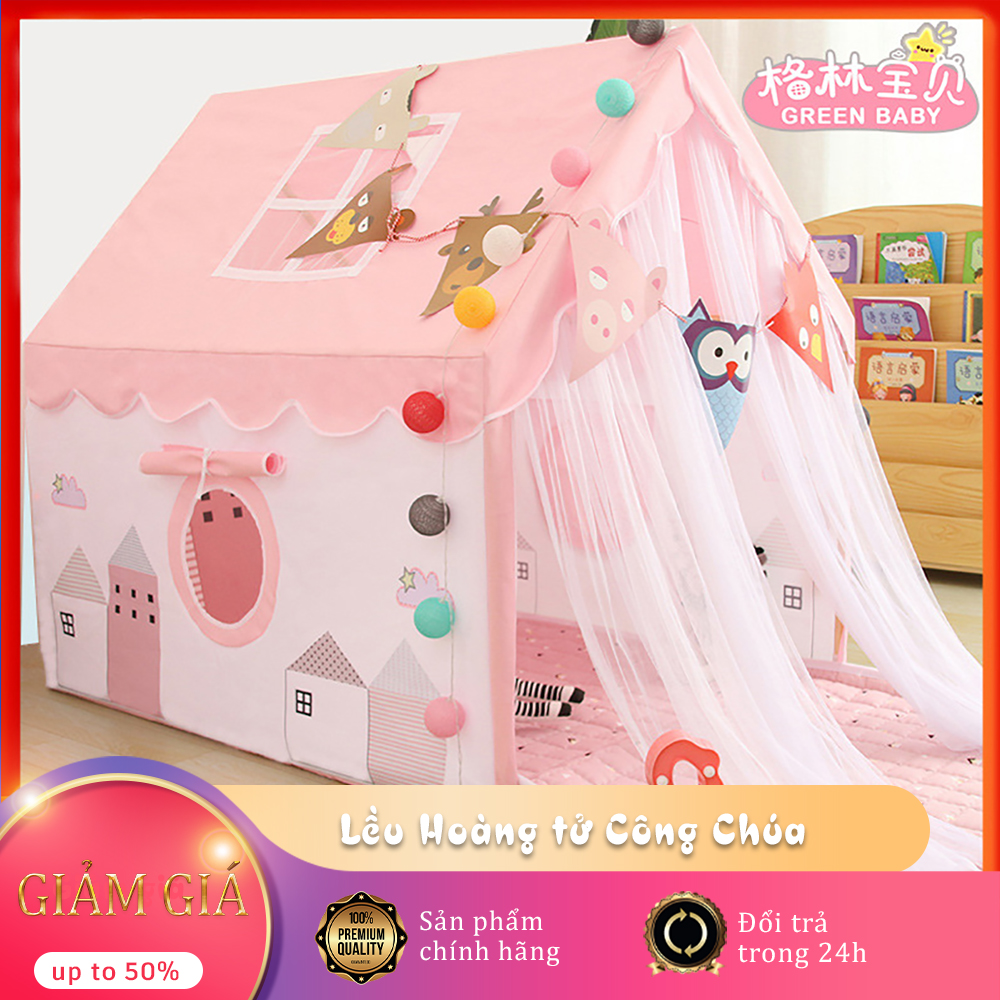 Lều Cho Bé Ngủ Chơi - Ngôi nhà hoàng tử công chúa trẻ em khung gỗ vải canvas cao cấp kích thước lớn