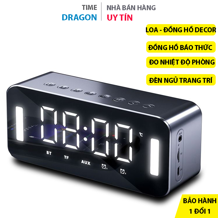 Loa bluetooth không dây mini H8, đồng hồ để bàn decor báo thức làm đèn ngủ đo nhiệt độ phòng, loa nghe nhạc 3 trong 1 giá rốt