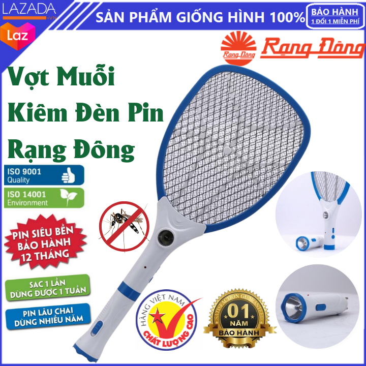 Vợt muỗi Rạng Đông kiêm đèn pin tháo rời, Tay cầm có thể tháo rời sử dụng như đèn pin siêu sáng, Điện áp đầu ra ≥ 3.0 kV, Thời gian sạc 5 giờ, Sử dụng 10 giờ, Vỏ bằng nhựa ABS, vợt muỗi điện quang , vợt muỗi thông minh