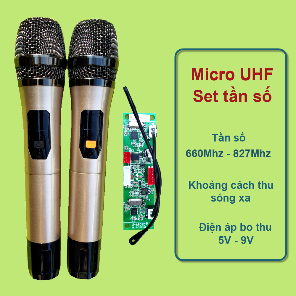[HCM]Micro không dây UHF đôi cho loa kéo mạch loa kéo - SET được tần số - thân nhôm micro cho loa kéo - ampli
