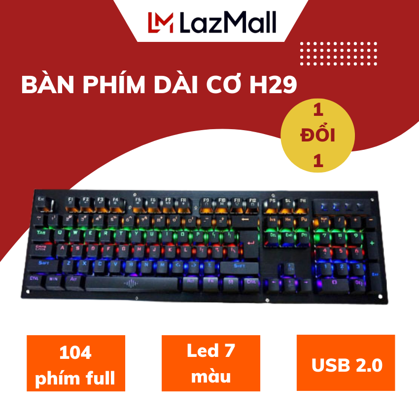Bàn phím cơ, bàn phím cơ văn phòng, bàn phím cơ máy tính - bàn phím cơ gaming h29 bản cao cấp, dành cho game thủ, đèn led chuyển đổi màu, đẹp mắt và bền bỉ - bảo hành 12 tháng
