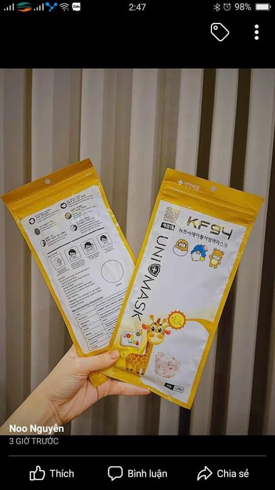 {Combo} 100 chiếc khẩu trang trẻ em 4 lớp KF94 UNI MASK giúp bé kháng khuẩn và chống bụi mịn
