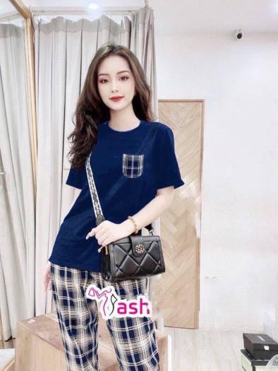 ĐỒ BỘ THUN DÀI CARO ĐẮP TÚI THỜI TRANG CHẤT THUN MỀM MỊN CO GIÃN 4 CHIỀU