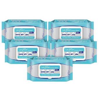 Combo 5 Gói Khăn Ướt Cồn Let-green (50 Tờ x 5)