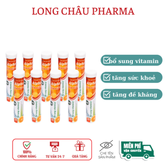 COMBO 10 TUÝP Viên sủi Alpha bổ sung vitamin C tăng sức đề kháng Tuýp 20 viên