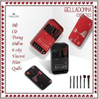 Bộ cọ trang điểm hộp sắt mini 6 cây Vacosi Collection Makeup House (Hồng) BC23