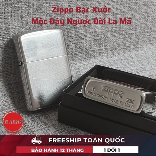 Bật Lửa Zippo Bạc Vân Mộc Đáy Ngược Đời La Mã XIII ( Tặng Phụ Kiện ) Hột Quẹt Xăng Đá Zippo