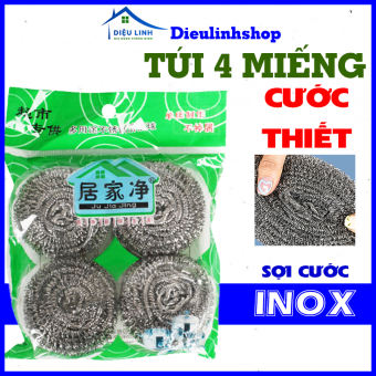 Cước chùi nồi Vỉ 4 Miếng Cước Sắt( cước thiết) Chùi Nồi. Bùi nhùi inox/ cọ xoong nồi inox chống rỉ Lưới rửa bát Dieulinhshop