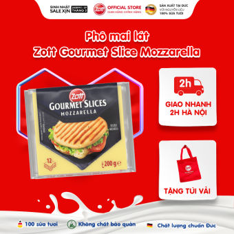 Phô mai lát Zott Gourmet Slices MOZZARELLA nhập khẩu từ Đức, phù hợp cả gia đình (1 gói 200g – 12 lát), làm từ Sữa tươi giàu Canxi, Chất đạm