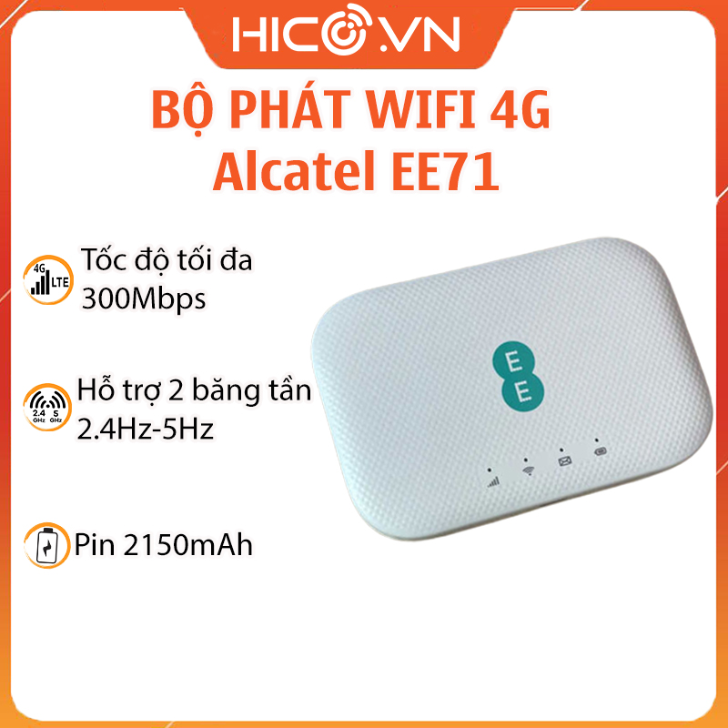 Bộ Phát Wifi 3G/4G Alcatel EE71 – Tốc Độ 300Mbps – Kết Nối 20 user – Pin 2150mAh Lên Tới 8 Giờ Sử Dụng