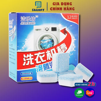 Hộp 12 viên tẩy vệ sinh lồng máy giặt cho cửa ngang và cửa đứng, viên nén khử mùi và diệt khuẩn
