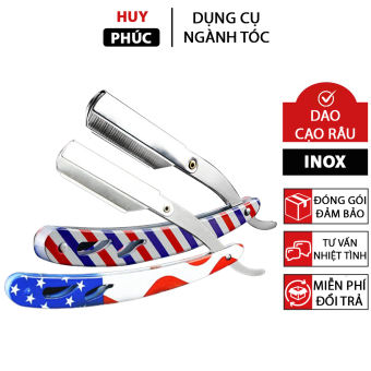 Cán dao cạo râu Barber, dao cạo Barber lông mặt mày cán inox thay lưỡi họa tiết cờ Mỹ cao cấp 2CD
