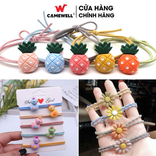 Dây buộc tóc, chun cột tóc hình bông hoa/ quả dứa/ cà rốt/ vịt con đáng yêu dễ thương CameWell C06HB