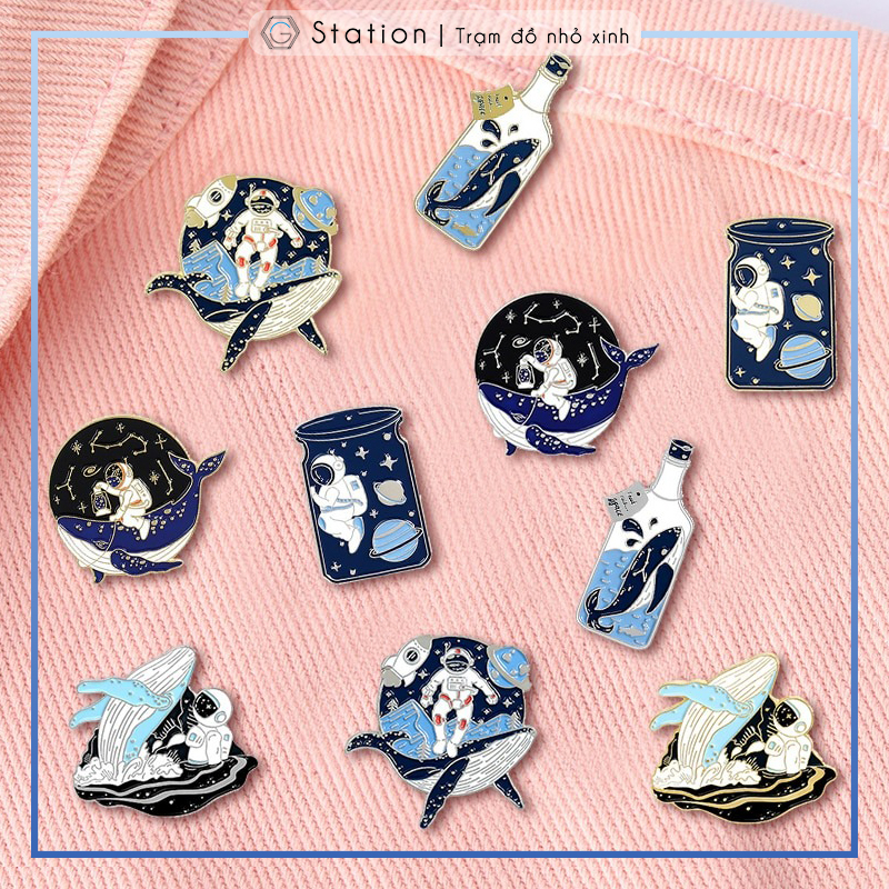 Pin cài áo chủ đề vũ trụ, phi hành gia, cá voi - GC263