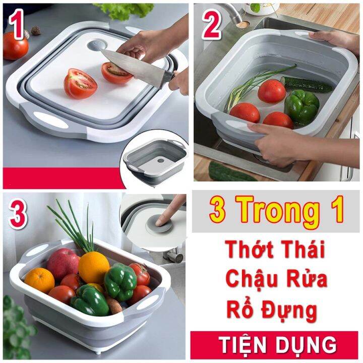 Chậu gấp đa năng - kiêm thớt - rổ đựng thớt nhựa đa năng 3 in 1 kiêm chậu rửa rổ đa năngthớt chậu kiêm thớt đa năng - đồ dùng gia đình chậu rửa kiêm thớt đa năng tiện lợi thớt kèm chậu gập gọn đa năng