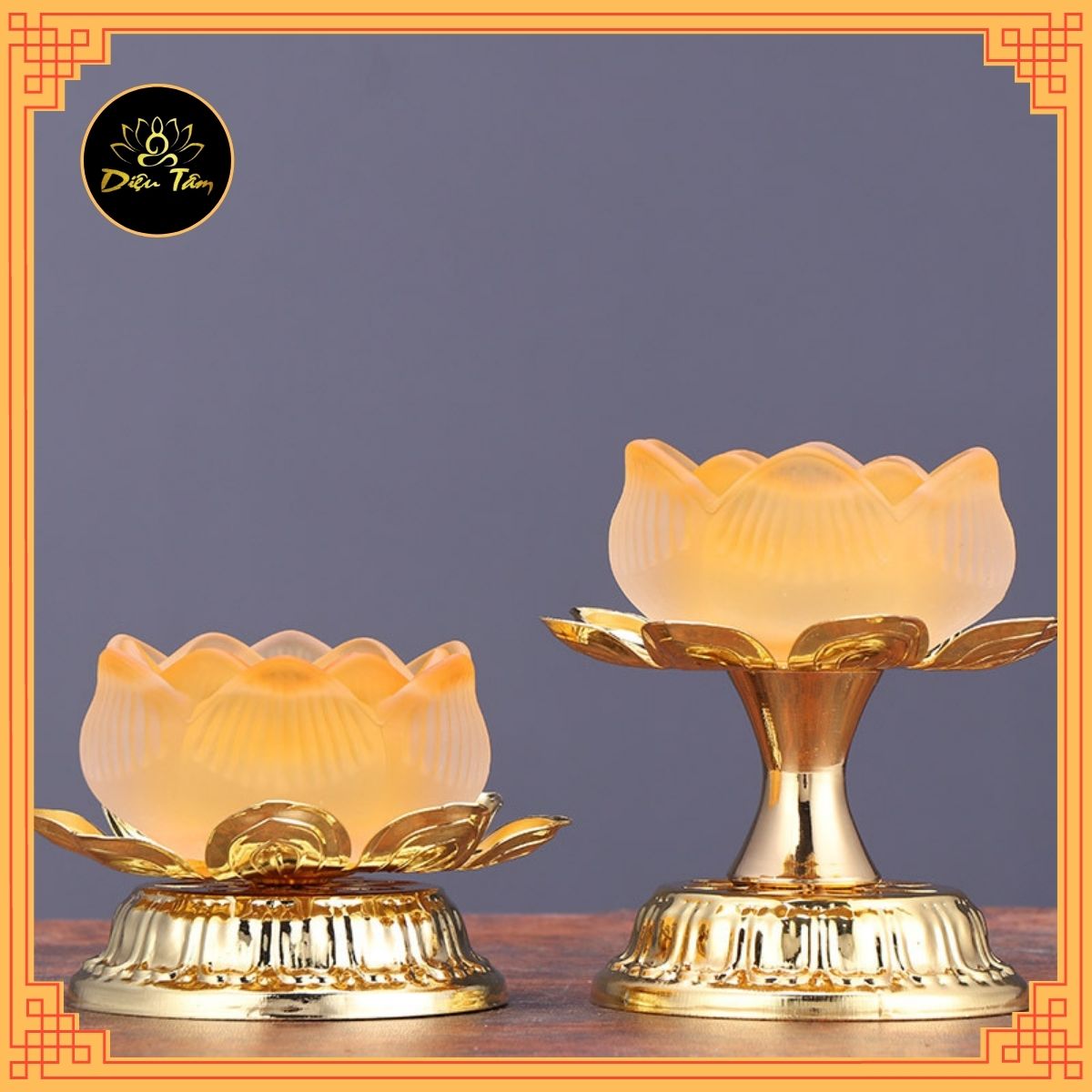 Cặp chân nến - cốc nến hình hoa sen lưu ly trang trí ban thờ ban thần tài đồ thờ cúng