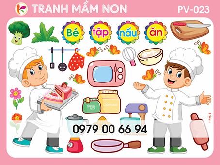 Decal góc mầm non - bé tập nấu ăn pv-023