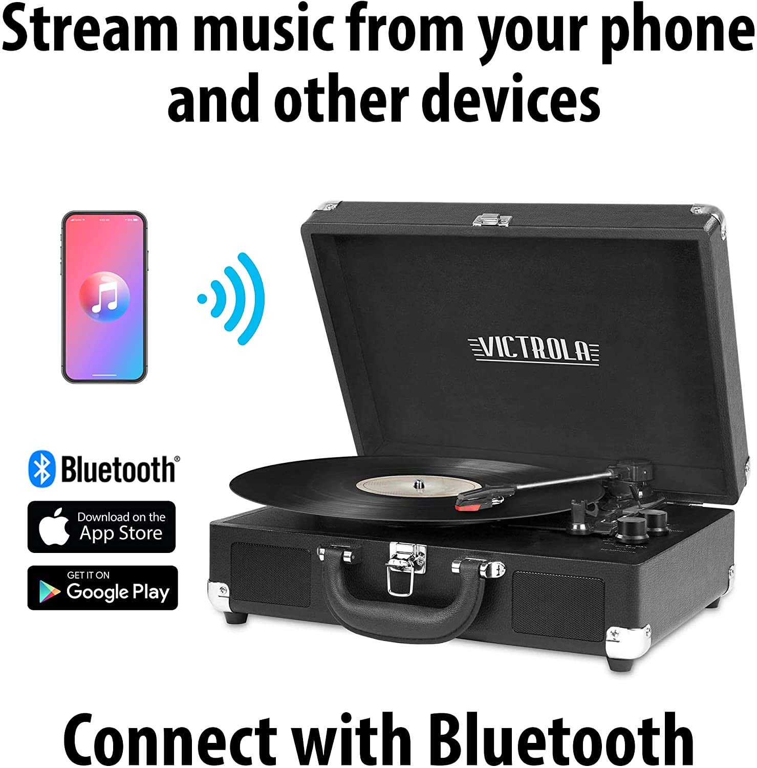 Vali máy nghe nhạc đĩa than Vinyl Victrola All In One có loa ngoài bluetooth