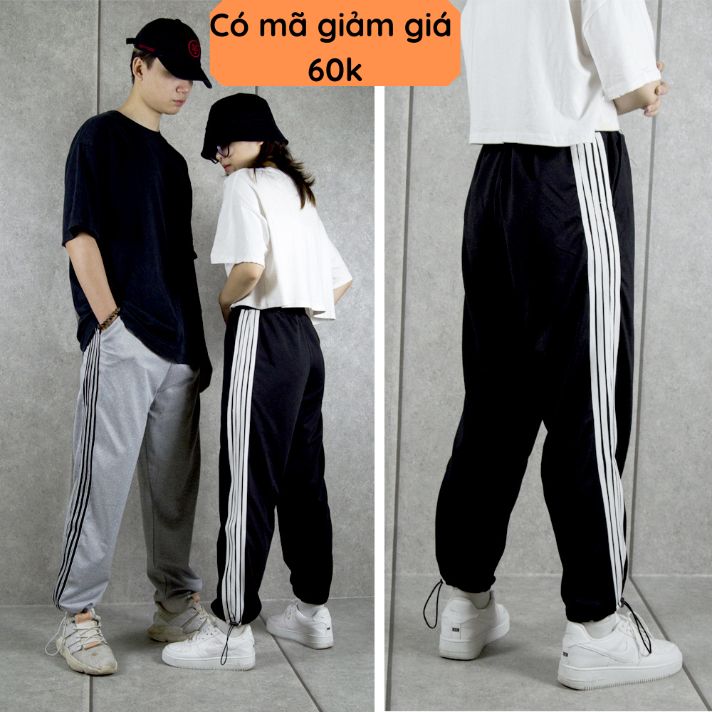 Quần Jogger Ống Suông - 5 Sọc Nam Nữ, Chất Liệu Nỉ Mát Mặc Được 4 Mùa, Để Suông Hoặc Bó Gấu - quần jogger nam nữ, quần jogger big size, quần jogger túi hộp, quần jpgger thể thao, quần jogger dây rút - J4U