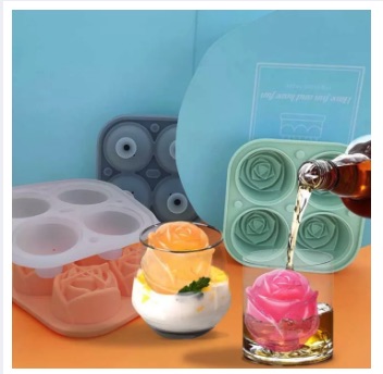 Khuôn làm đá viên hình hoa hồng bằng silicon 3d khuôn làm đá cocktail tái sử dụng khay khuôn làm đá viên