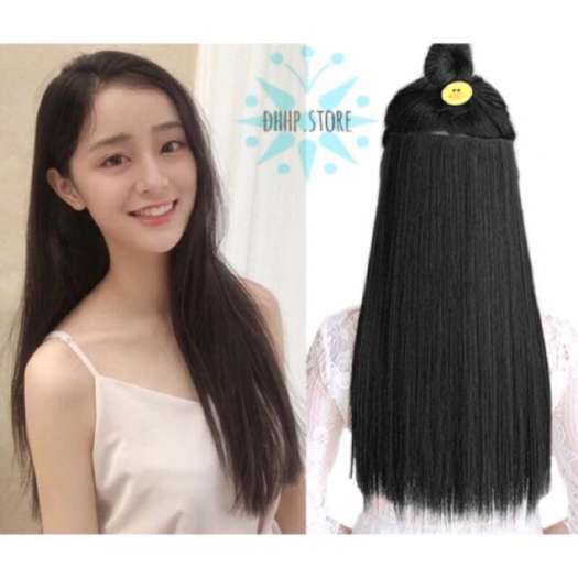 TÓC GIẢ KẸP THẲNG DÀI 60CM 5 PHÍM-MÀU ĐEN TỰ NHIÊN