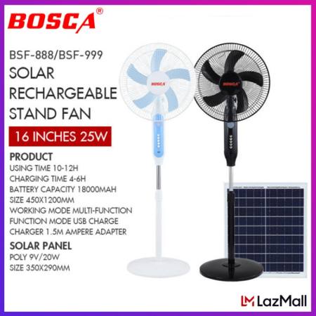 BOSCA 16" Solar Powered Rechargeable Outdoor Fan with LED