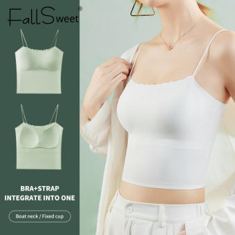 FallSweet Women Ice Silk Tanks with Padding Strap Singlet Elastic Slim Vest Sleeveless Big Size Camisoles Tops Breathable and Comfortable Sleep Bra