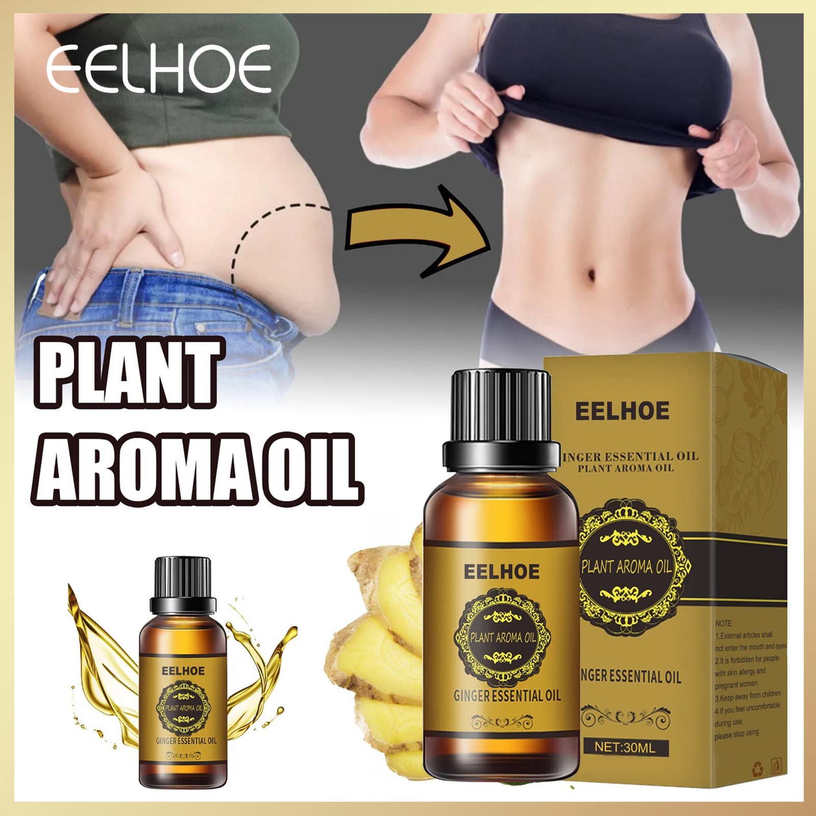 Gambar Eelhoe Natural Ginger Massage Essential Oil Lymphatic Drainage Therapy Promote Metabolism Body SPA Care Oil Aromatherapy Diffusers Aroma Black Cumin Seed Oil Full Body Slim Massage Oil Anti Aging Plant Essential Oil?10ml 30ml?