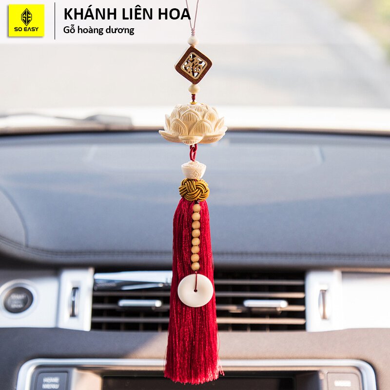 Khánh liên hoa trang trí xe hơi c120-klh, dây treo sen gỗ hoàng dương trang trí nội thất ô tô, hoa sen treo gương oto giữ bình an