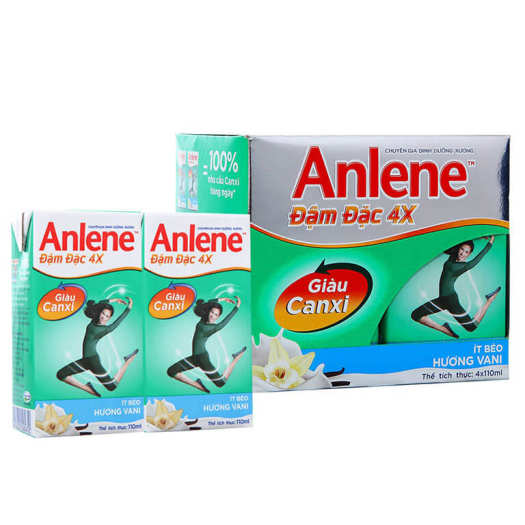 Sữa Anlene nước Đậm đặc 4X hương Vani/Socola 110ml x 4 Hộp